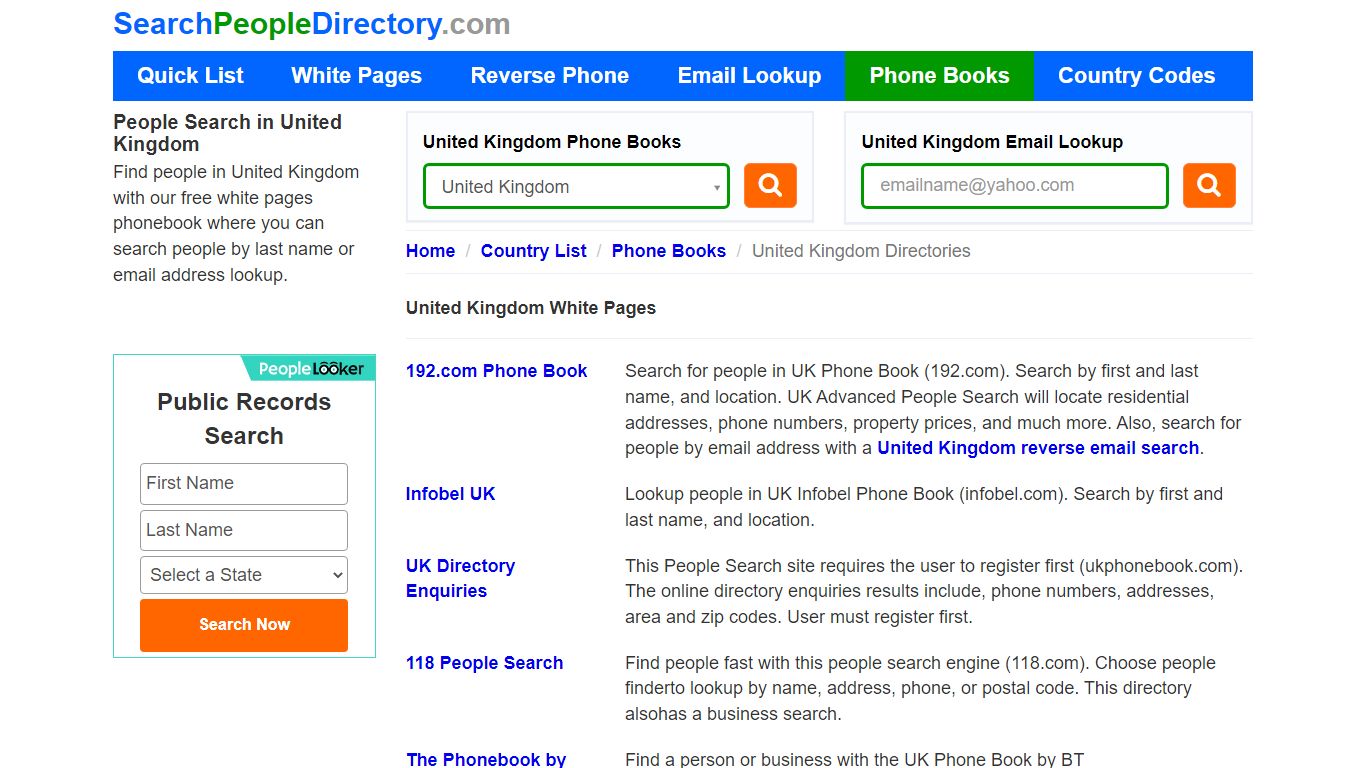 White Pages, United Kingdom Phone Books, Email Search